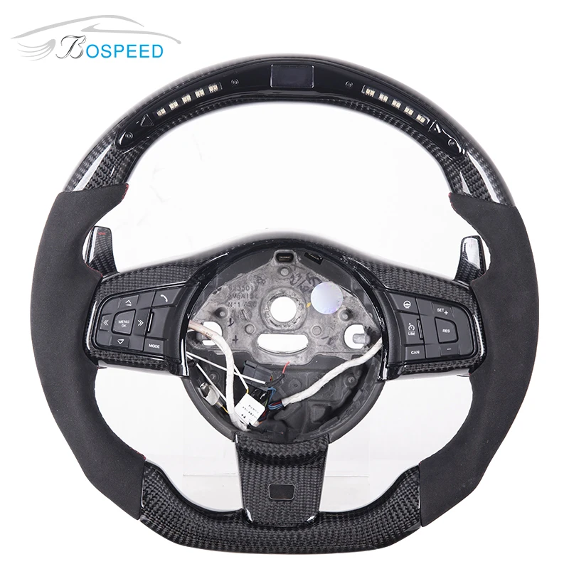 LED Carbon Fiber Steering Wheel For Jaguar F-Pace F-Type I-Pace XE XF XJ Suede Perforated Leather