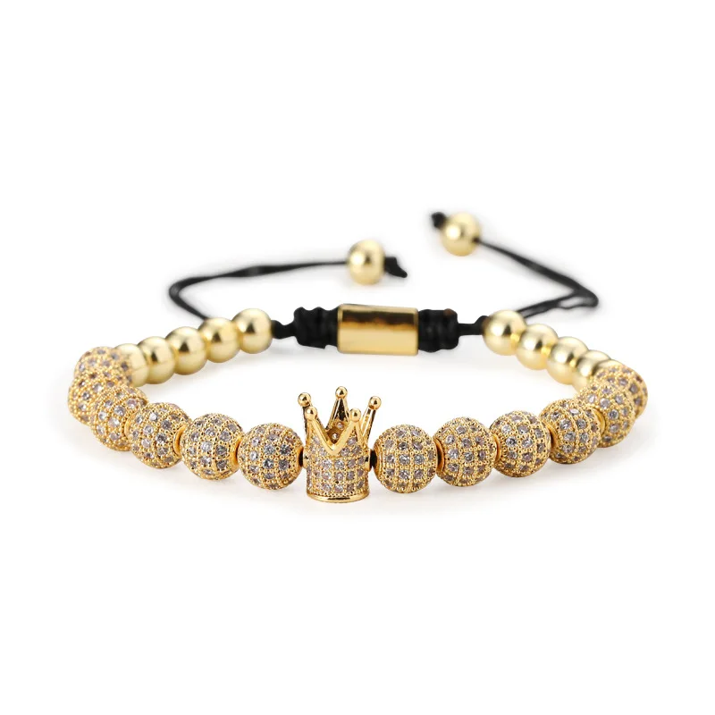 Luxury CZ Braided Bracelets 4mm Copper Beads Bangle Charm Jewelry for Men Woman 