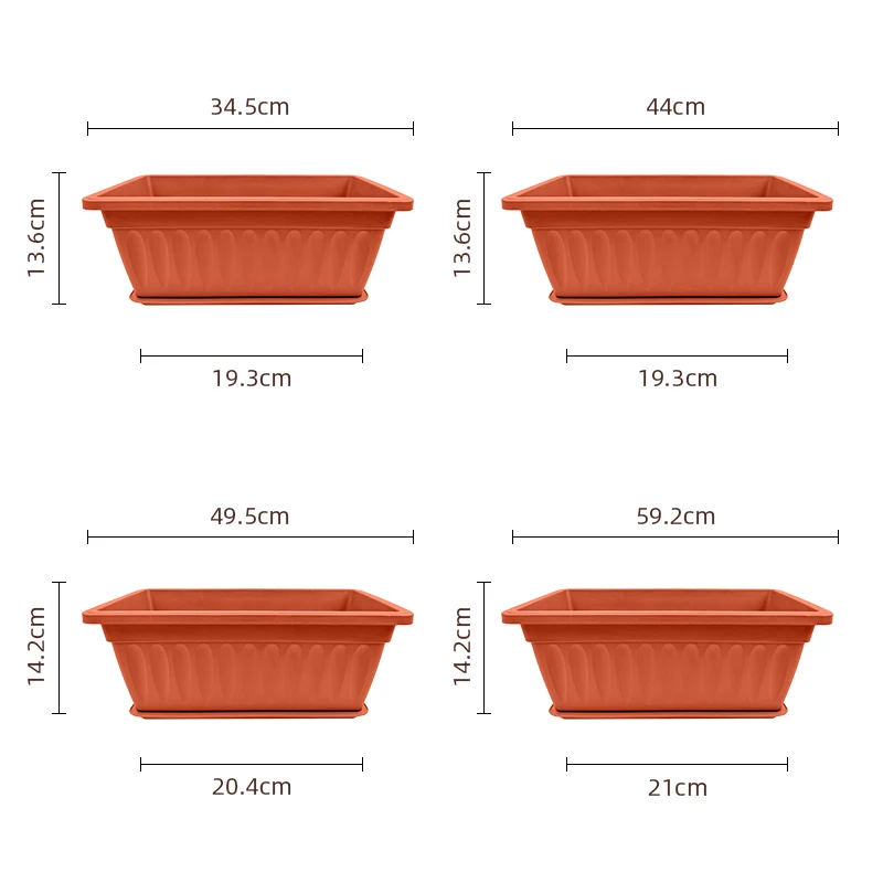 Large PP Plastic Rectangle Garden Flower Plant Pots with