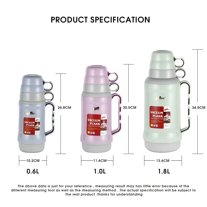 SUNLIFE 1800ml Thermo Jug Two Cups Top Quality Vacuum Jug Food Grade PP Body Vacuum Flask