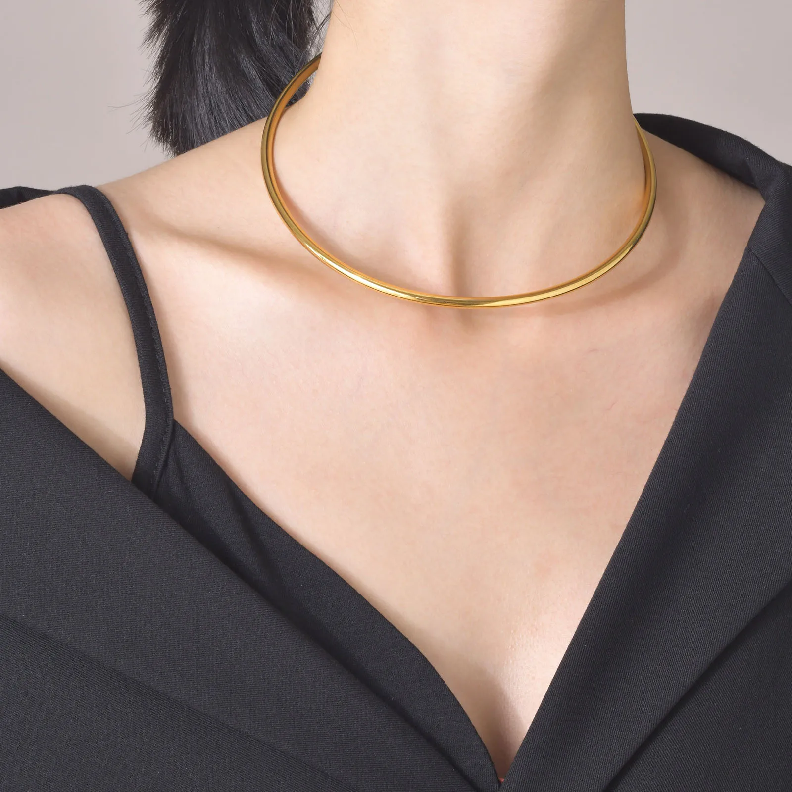 Boxuan Choker Collar Necklace 18K Gold Plated Stainless Steel