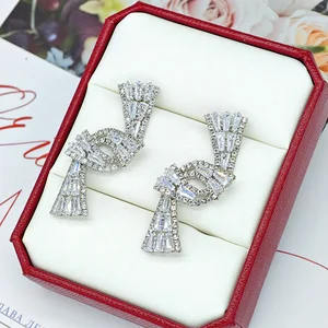 Ilona Hot Selling Elegant Ribbon Starlight Zircon Earrings Fashion Stud Earring Jewelry for Wedding Party