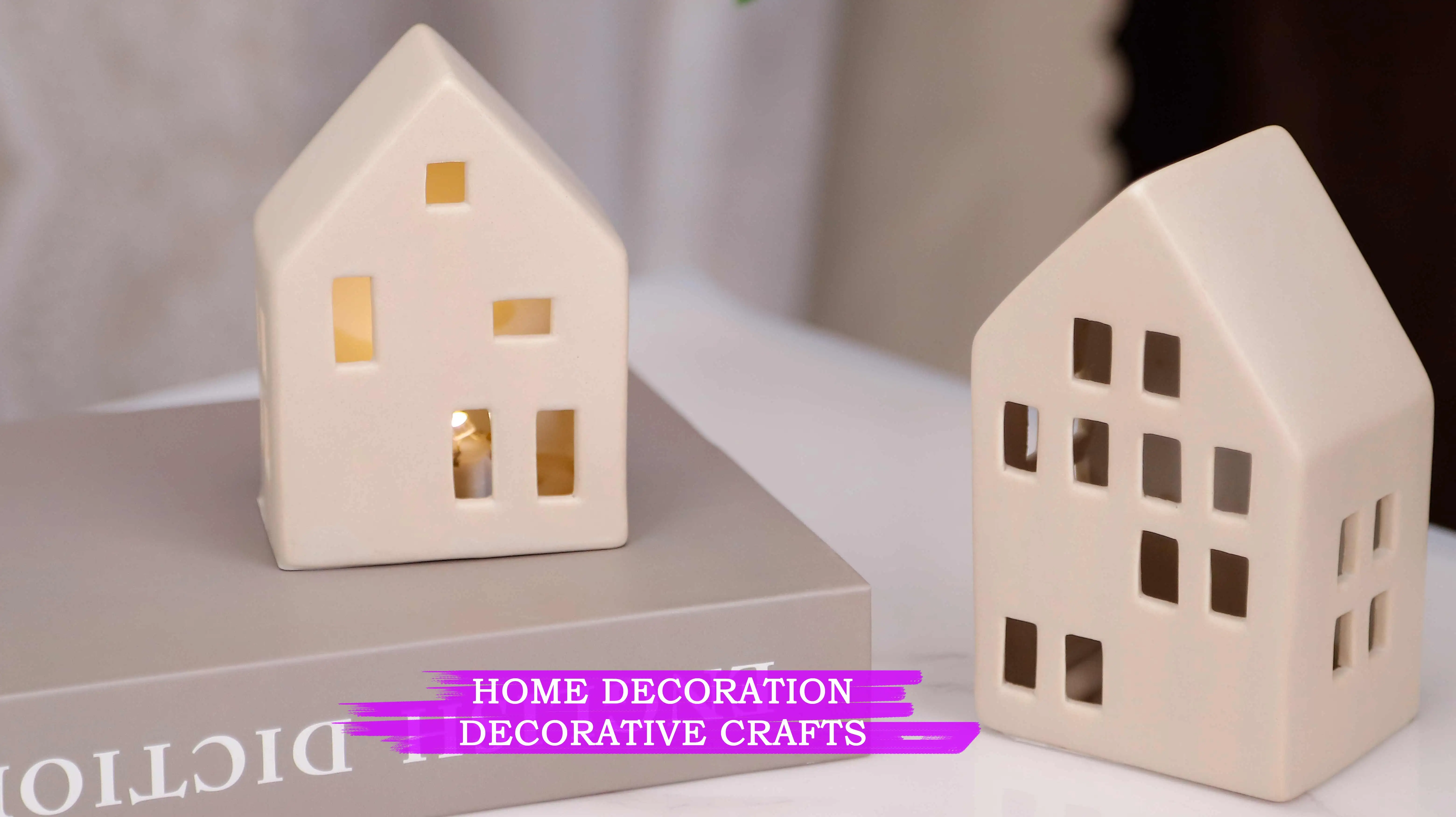 Redeco New Design House Sculpture With Led Light White House Ornaments