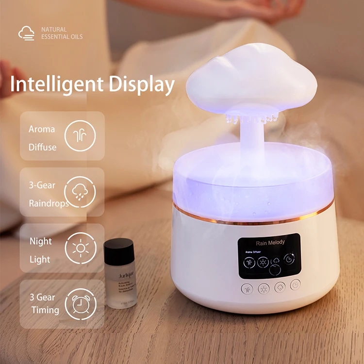 Mushroom Aroma Diffuser Humidifier Christmas  Cloud Rain Fall Oil Mood Night Light Humidifiers with Colorful Lighting