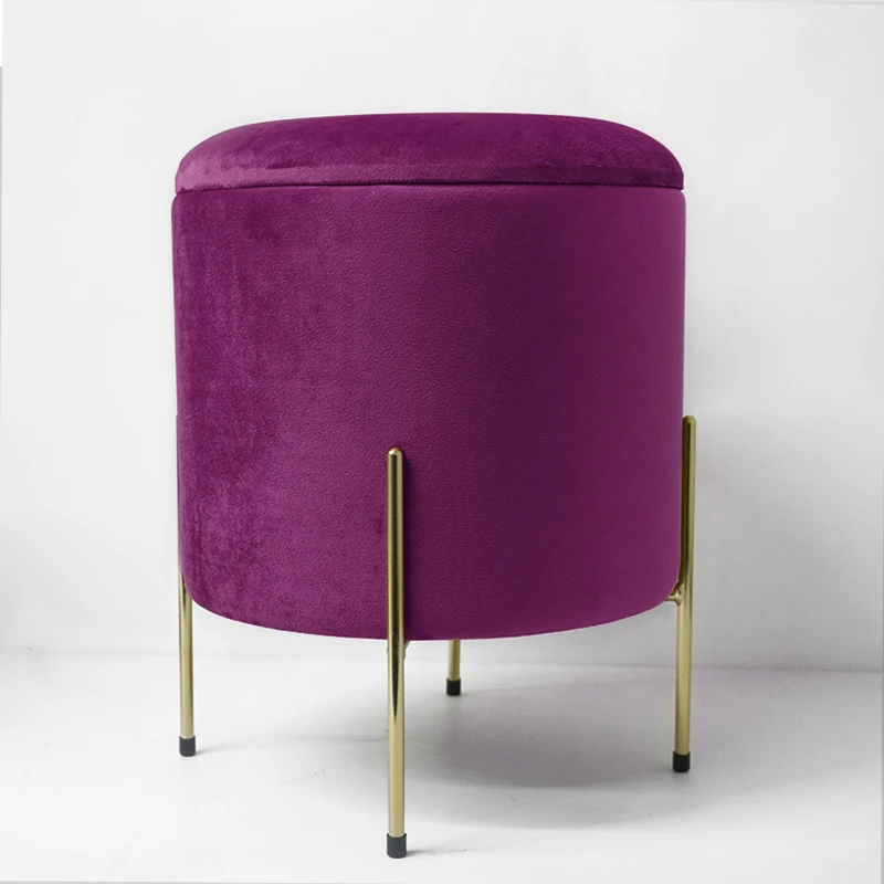 Customized Round Gold Metal Legs Ottoman Stool Modern Style Footstool Round Pouf