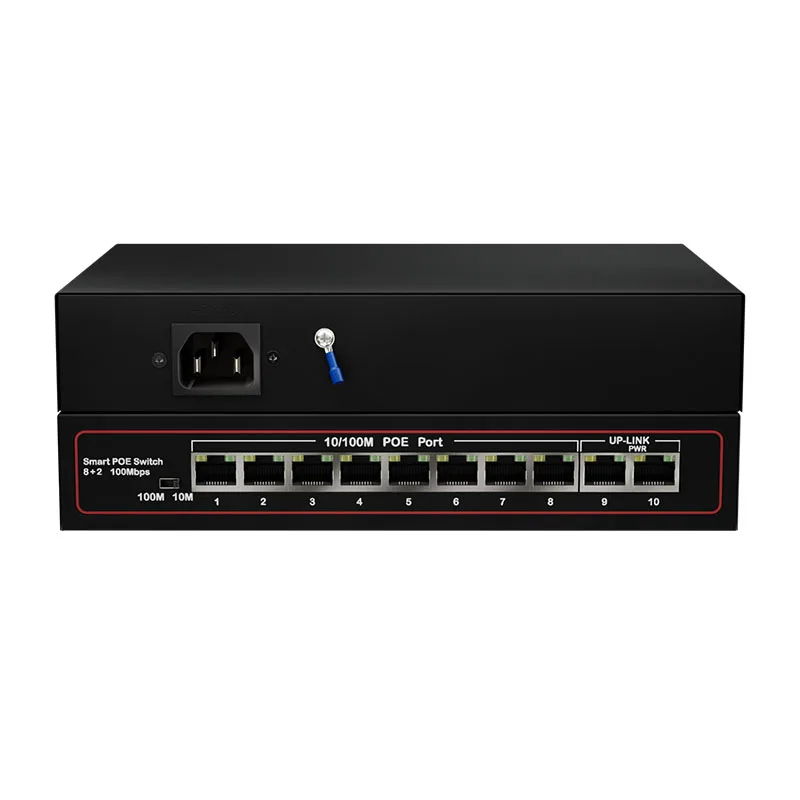 10/100Mbps PoE Switch 8 Portar Med 2 Uplink Portar 96W Standard AF vid Power Over Ethernet 10 Port POE Switch