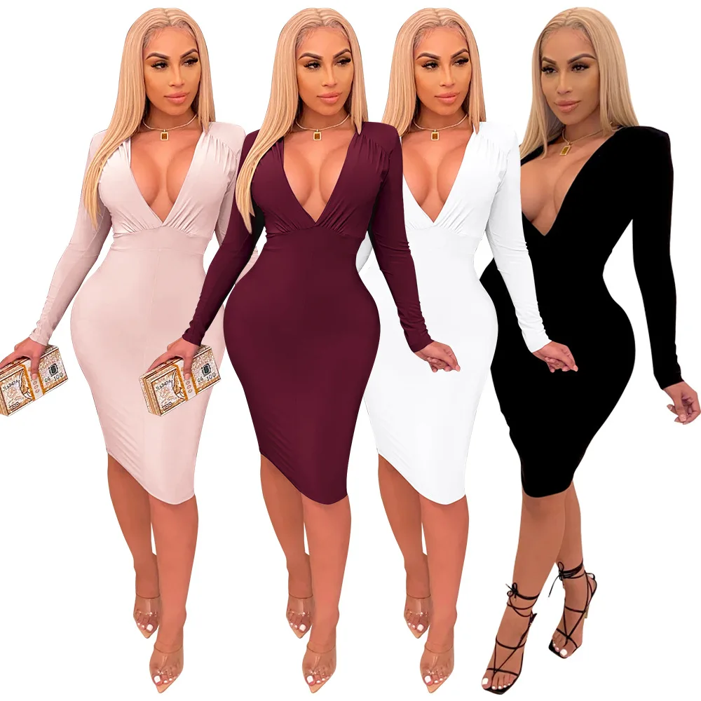 Vestidos Elegantes De Moda Para Mujer,Vestidos Informales Con Escote En V  Profundo,Nuevo Estilo,2021 - Buy Vestidos Casual,Vestido Casual De Manga  Larga,Mujer Vestido Product on Alibaba.com