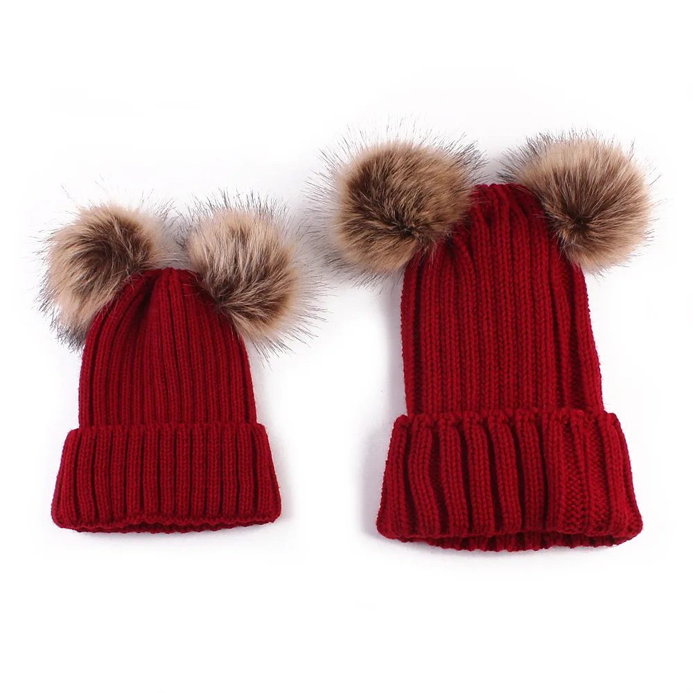 Fashion Toddler Newborn Baby Winter Warm Wool Knit Beanie Brown Pom Pom Ball Hat 