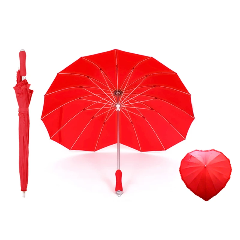 High Quality Red Color Women Wedding Heart Shape Umbrella