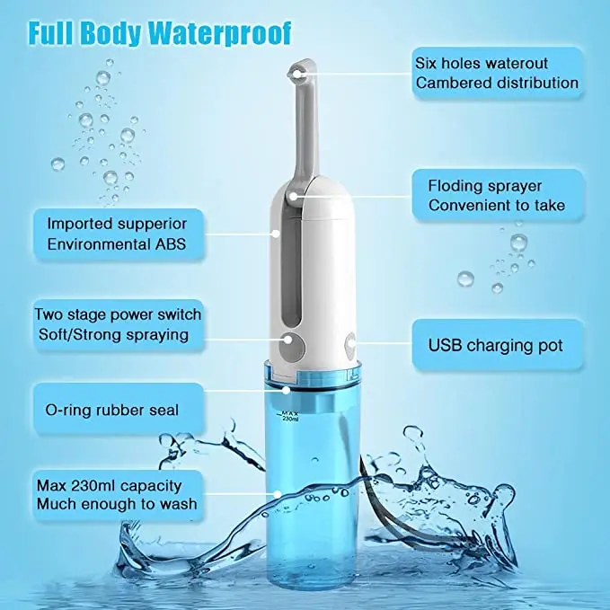 Rechargeable Battery Toilet Handheld Portable Sprayer Personal Bottle Smart Electric Bidet with USB Charger