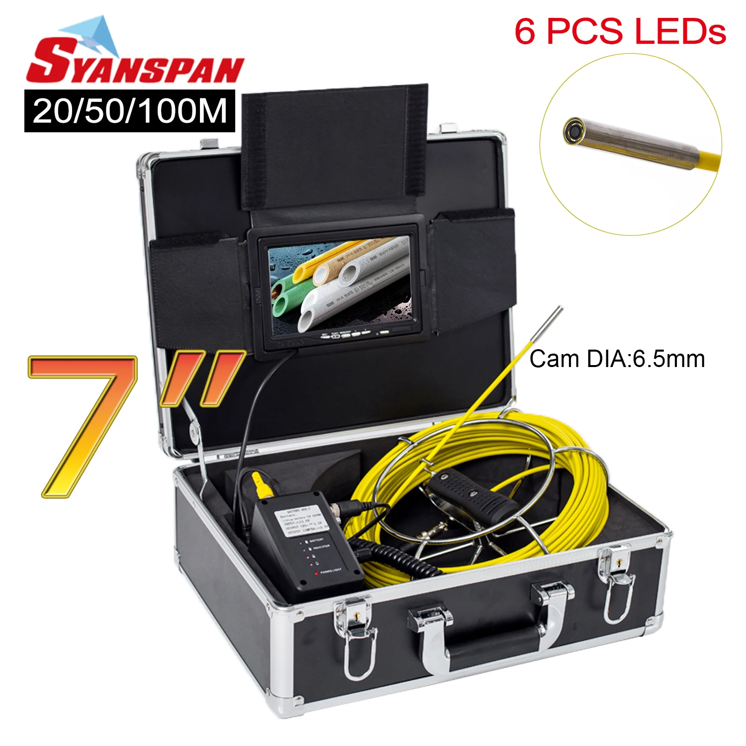 6.5MM Pipe Camera with 7Inch  HD1080p Color Screen, Sewer Inspection Camera with 16GB Video Recording for pipeline Inspection