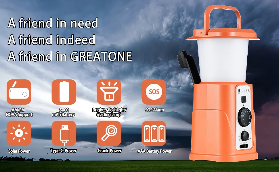 Rechargeable 3-Light Mode Camping Lantern 5000mAh Power Bank IP44 Waterproof Emergency Flashlight for Hiking Outdoor Adventures