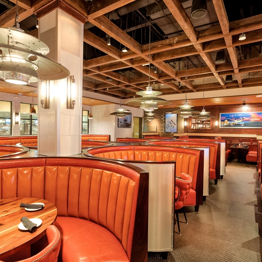UPTOP One Stop Design Restaurant Booth Seating Orange Leather Corner Booth for Restaurant