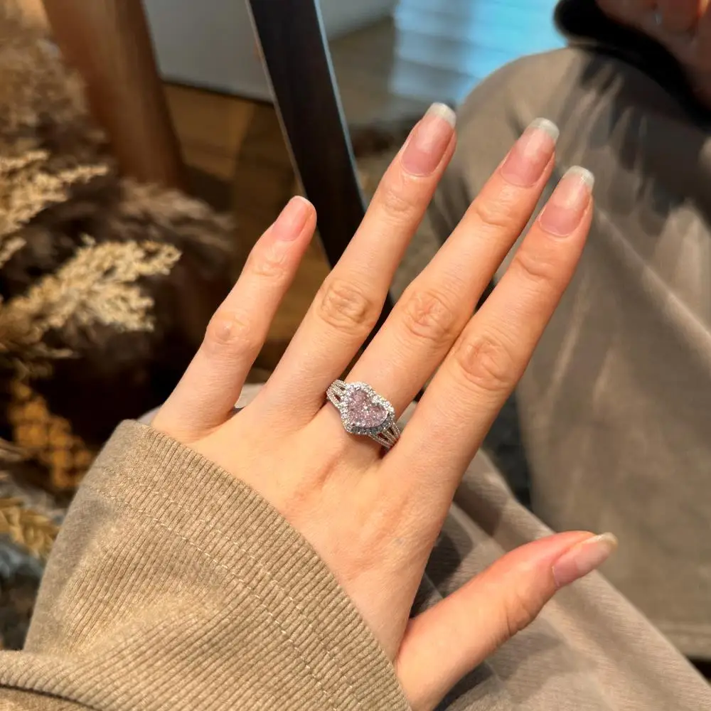 KAKODIY luxury high-end 925 sterling silver engagement women's pink Cubic Zirconia wedding 8A zircon heart-shaped ring detail 4