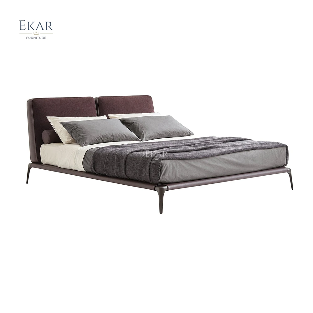 EKAR FURNITURE Italian Style Double Bed Light Luxury Modern Hot Selling King Size Bedroom Set Upholstered Fabric Metal Frame