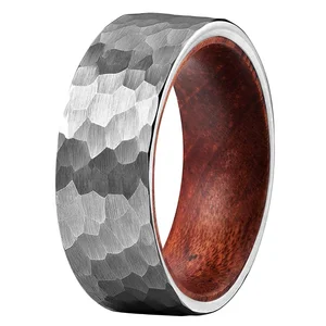 Coolstyle Jewelry 8mm Wholesale Natural Wood Insert Hammered Tungsten Carbide Ring for Men Women Trendy Engagement Wedding Band