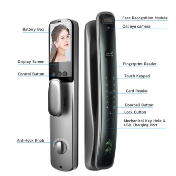 Factory price Tuya real-time video call 3D face recognition smart lock walkie-talkie internal fingerprint smart camera door lock