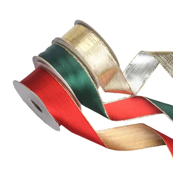 Christmas Floral Ribbon Double-Sided Iron Wire Edge and Polyester for Gift Box & Decorative Packaging for Holiday Sling Decor