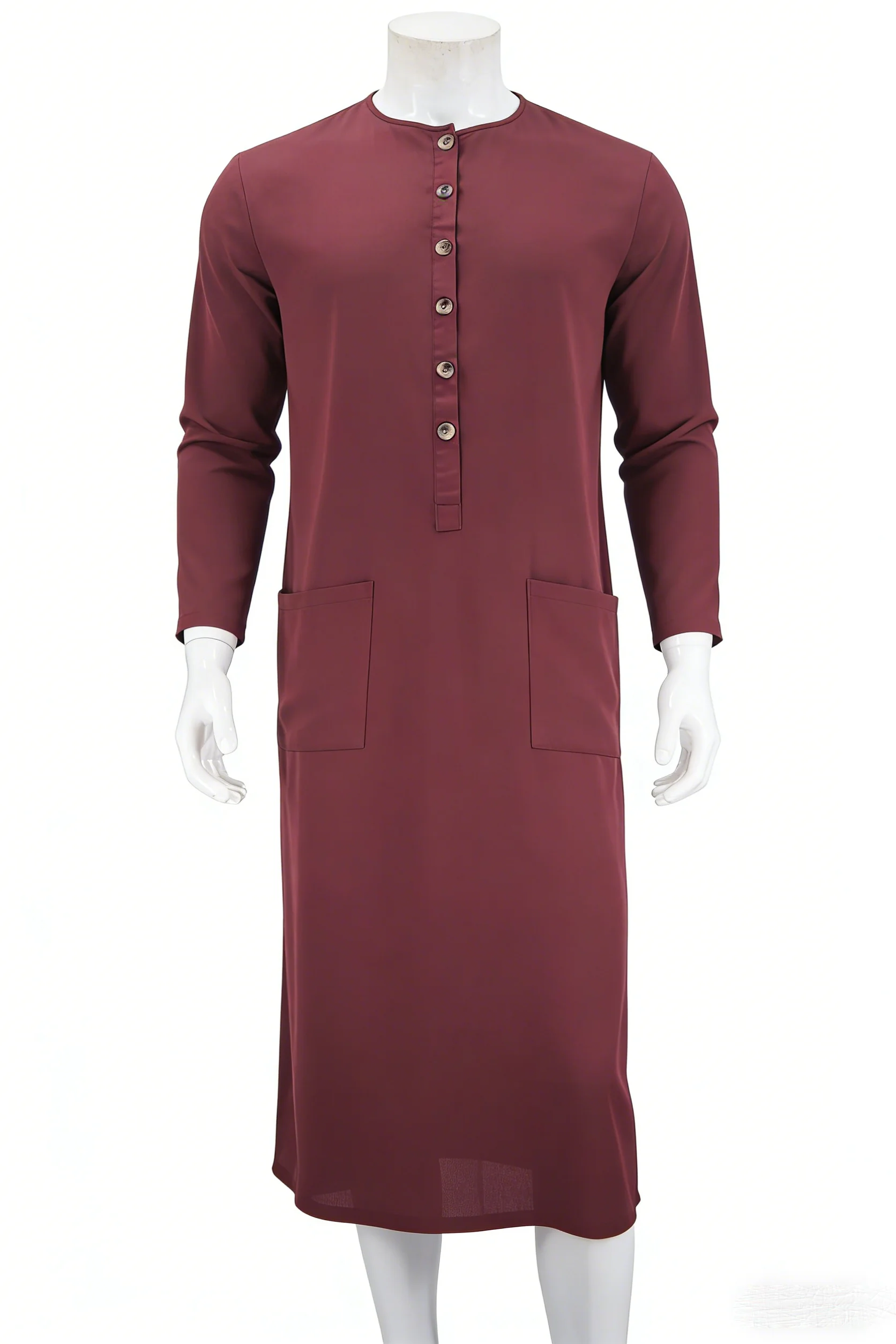 Custom Men's Long Sleeve Arabic Thobe Designed Casual Muslim Kaftan with Pockets for Middle East