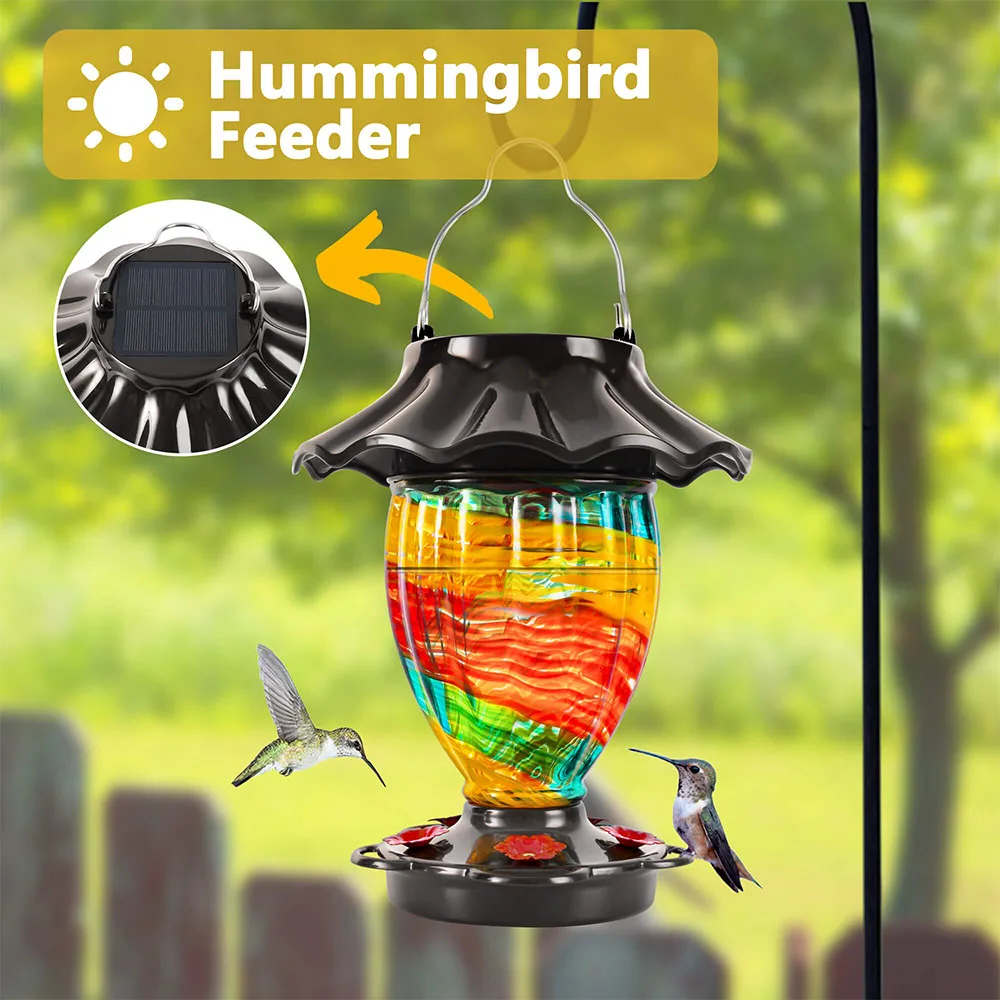 Lujii Solar Powered Color Changing Hummingbird Feeder For Outdoors ...