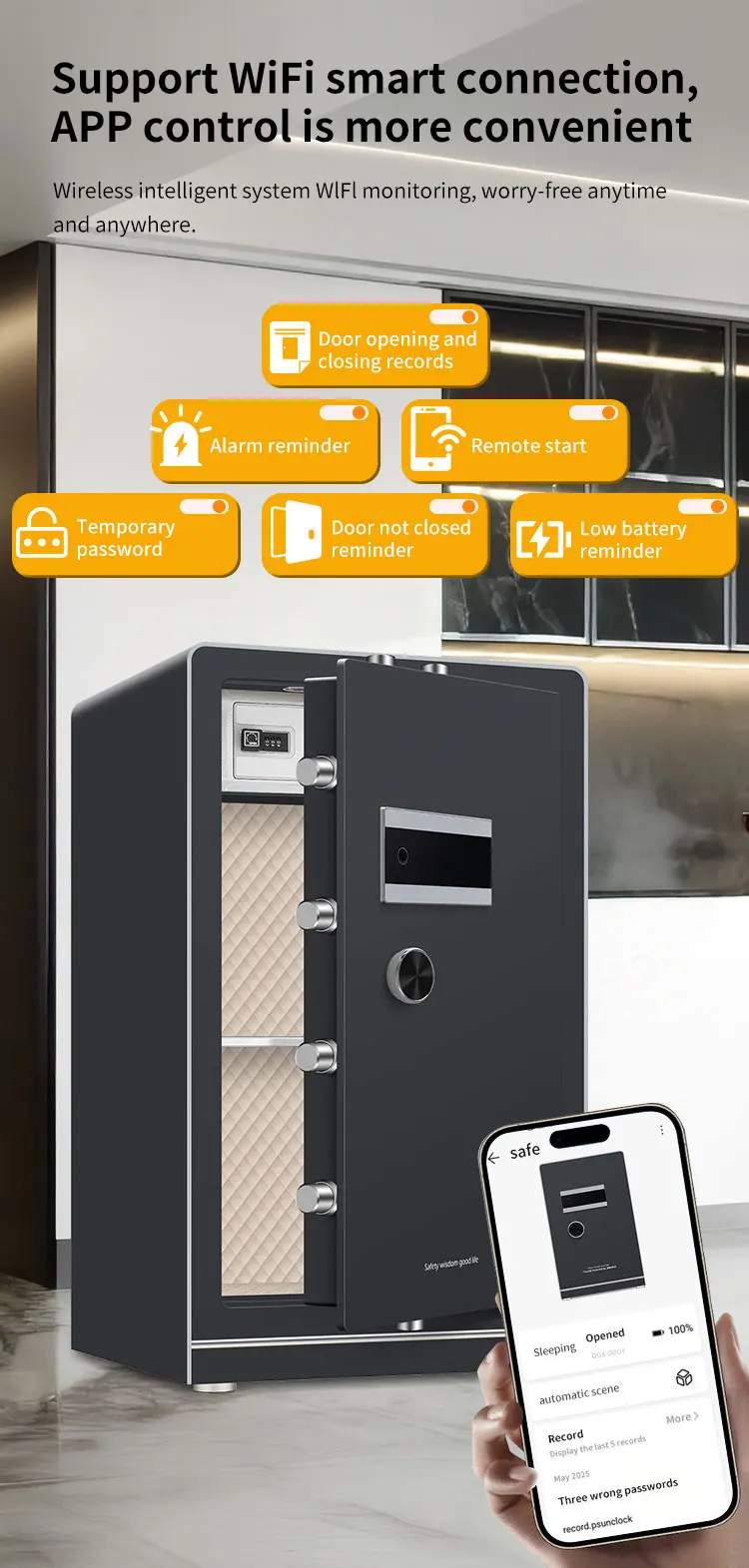 CEQSAFE Security Digital Electronic TUYA APP Biometric Safe Box Steel Household Safe with Fingerprint Lock for Home Storage details