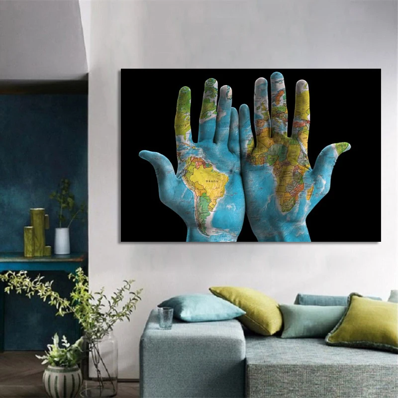 MAP ON HAND Canvas Art Print for Wall Decor Painting 