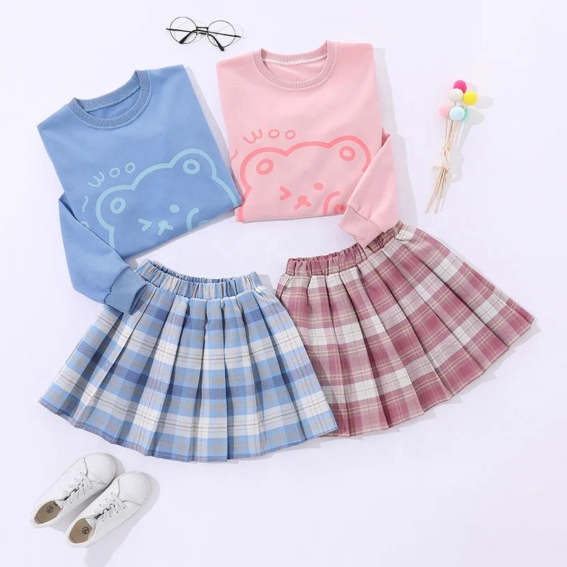 Ensemble Fille Haut Manches Longues + Jupe Plissée – Style école Décontracté, 3-7 Ans - 7