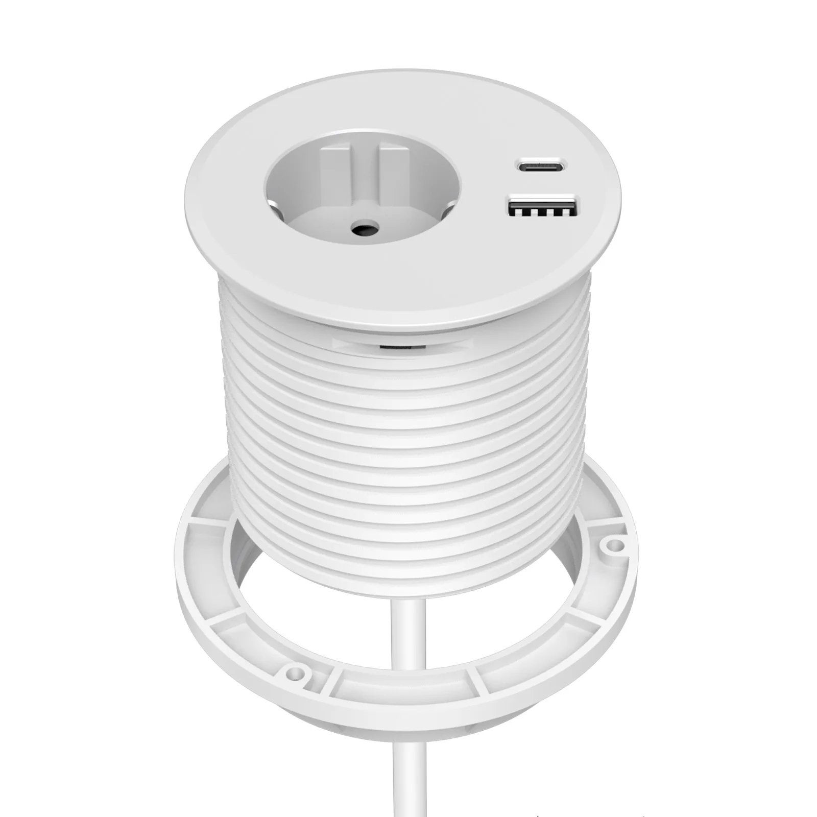 Customized Smart round Power Grommet Outlet 10A Rated with USBA+USB-C RJ45 NFC Network Built-in Desktop Power Socket