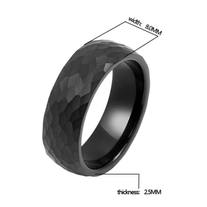 8mm Domed Matte Finish Comfort Fit Black Men's Wedding Band in Tungsten Hammered Rings
