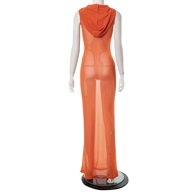 open lace back dress Jelani Layered Mesh High-Slit Drape Maxi Dress main image 1