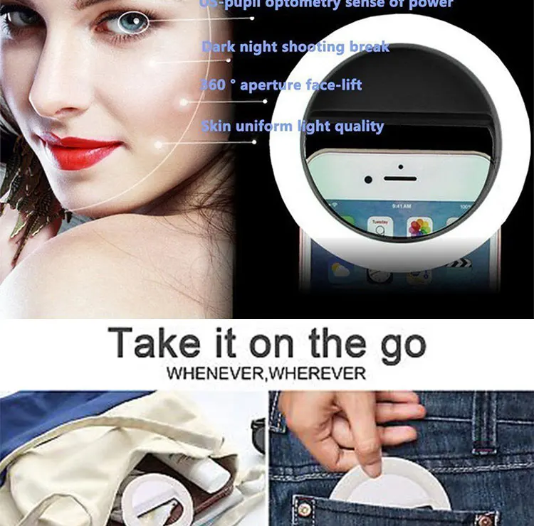 Универсальный портативный светодиодный кольцевой светильник для селфи, светодиодный чехол для телефона с usb-логотипом, оптовая продажа, профессиональный светодиодный кольцевой светильник для селфи