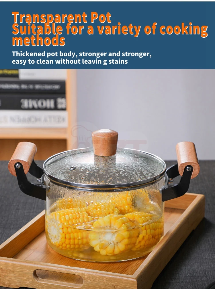 2.5l 3.5l 4.5l 5.5l Transparent Glass Pot Set Borosilicate Glass Wooden