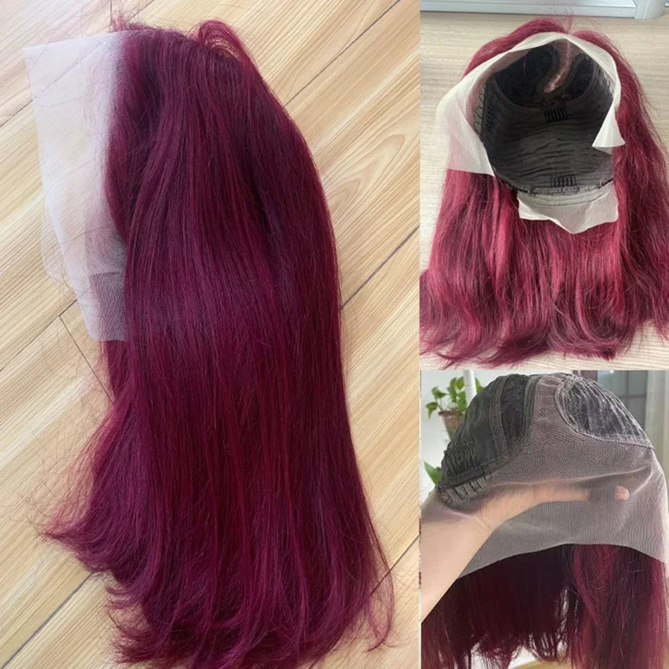 Parrucca Bob Corta Parrucche Frontali in Pizzo per Capelli Umani per Donne Parrucca in Pizzo con Parte Laterale in Borgogna Colorata 99J Parrucche Brasiliane Rosse Lisce Bob in Vendita_voghion.com