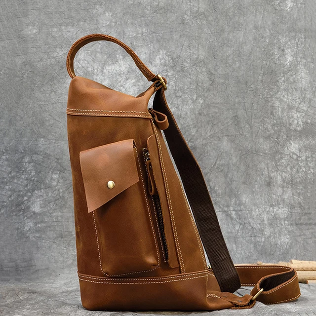 Vintage Genuine Leather Crossbody Shoulder Bag for Men Outdoor Casual Day Pack Backpack Men's Messenger Bag