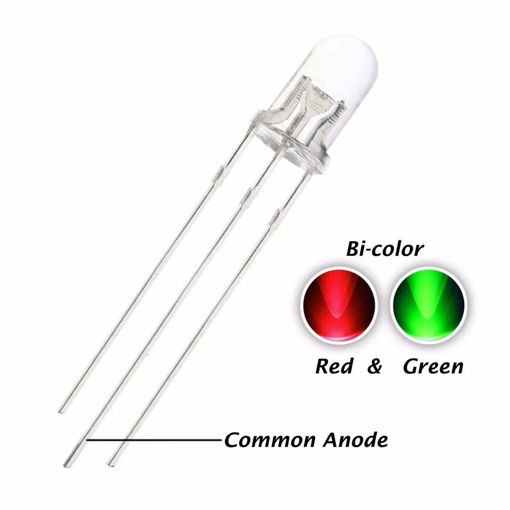 jstronic 3 pins 5mm bicolore led lampada luce rosso verde blu chiaro della lente  5mm bicolore led diodi con il catodo comune dell'anodo