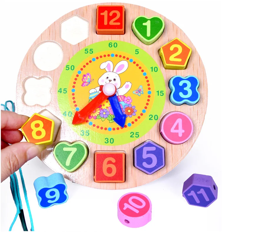 Cute Wooden 12 Numbers Puzzle Digital Geometry Cognitive Clock Baby Kid Toys F 