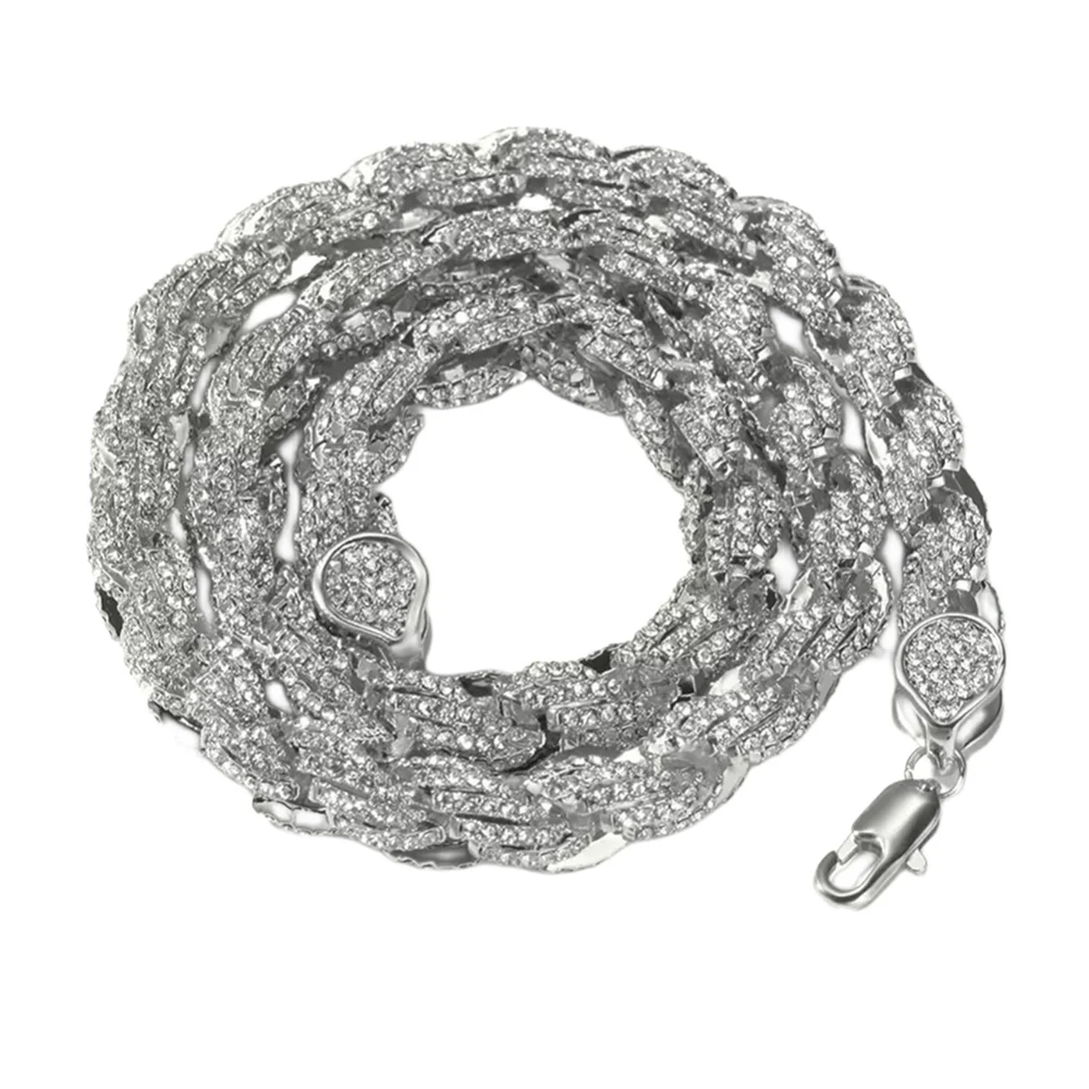 Collar de cadena de cuerda trenzada plata 925 con diamantes_voghion.com