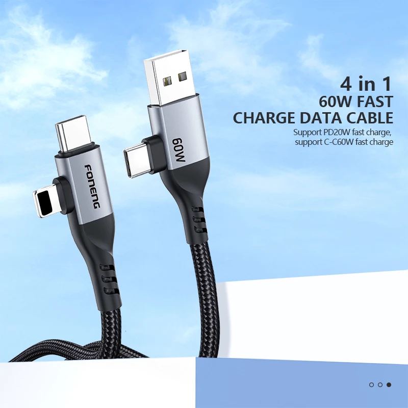 FONENG hot sale X92  1M 4 in 1  spiral weaved quick charge cable  (60w)