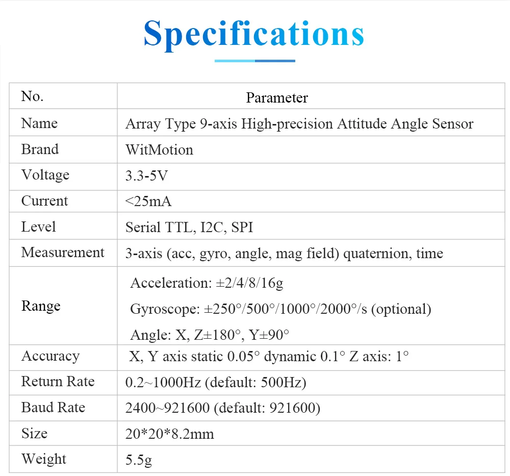 Military Grade Accelerometer Inclinometer] HWT905-TTL MPU-9250 9-Axis Gyroscope Angle(XY 0.05° Accuracy) Digital Compass with Kalman Filter, Temperature and Magnetometer Compensation