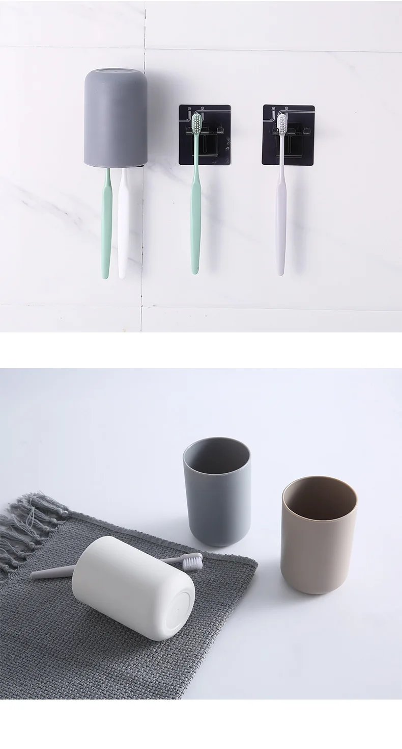 Wash cup with toothbrush holder Brush cup Household plastic simple creative wall-mounted wash shelf toothbrush cup details