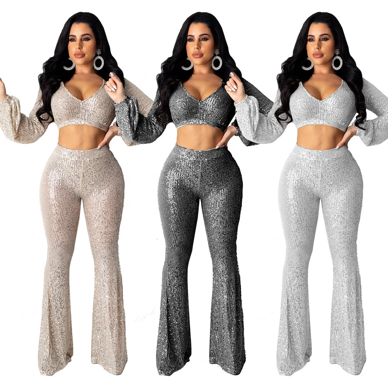 sequin two piece pants set