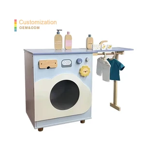 Kids Wooden Washer Machine Role Play Pretend Play Set Educational Learning Toys Play House Simulation Montessori Toys