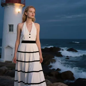 2026 Women's Oversized Hem Dress Simple Elegant New Fashion Zipper Vintage Contrast Color Worsted Fabric for Summer