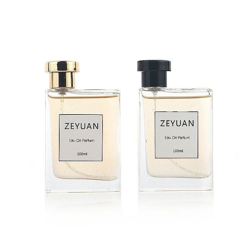 Luxury 100ML square Perfume Glass Bottle Unique Design Empty Bottle Custom  Label Sticker with Gold Black Circular Lid