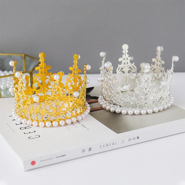 Оптовая продажа Топпер для торта круглая корона аксессуары на день рождения королевская тиара со стразами свадьбы