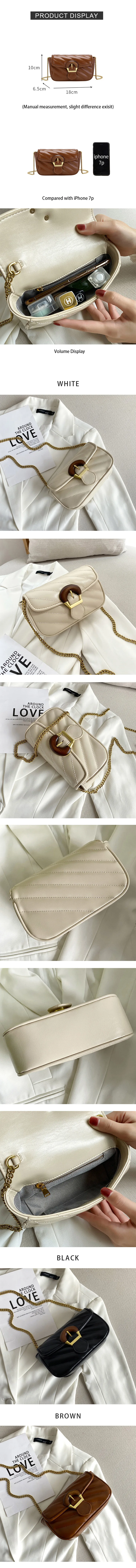 New Arrivals Girly Fashion Cream Vegan pu Leather Thread Chain Crossbody Bags Sling Handbags