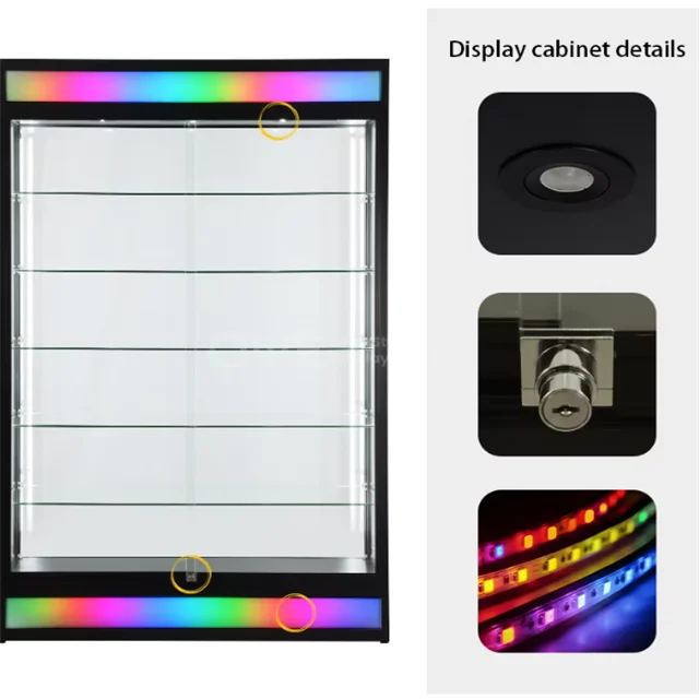 Custom-designed Rectangular LED-lit Tempered Glass Display case for Shopping Malls and Retail Stores.