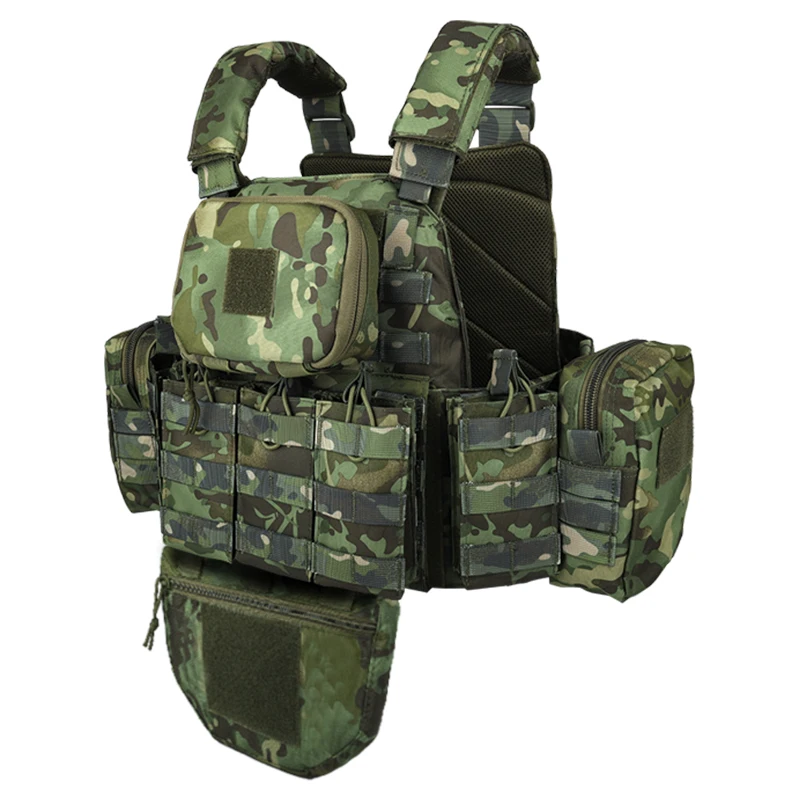 Custom Plate Carrier Green Camouflage Molle Magazine Pouches