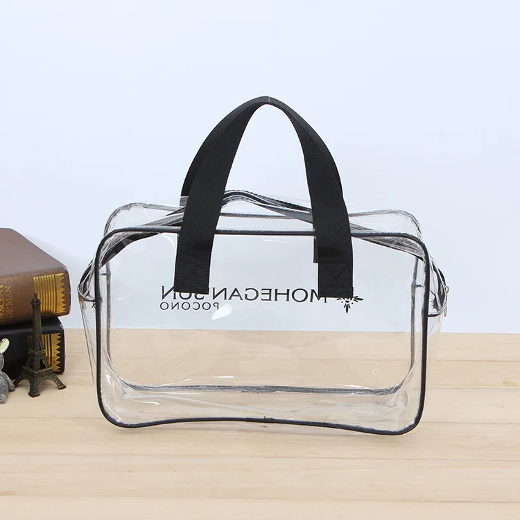 Custom Zipper Storage Standing Clear Travel Cosmetic Pvc Transparent Tote Packaging Plastic Bag with Logo
