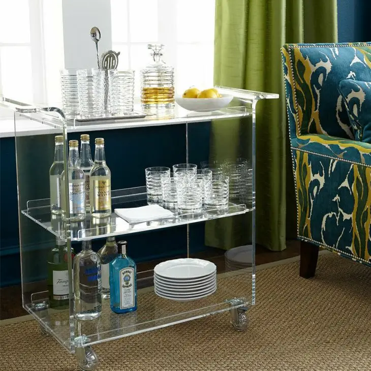 Acrylic Serving Trolley Cart Factory Custom Lucite Mobile bar Cart Trolley and Plexiglass Bar Carts Acrylic Trolley Unassembled